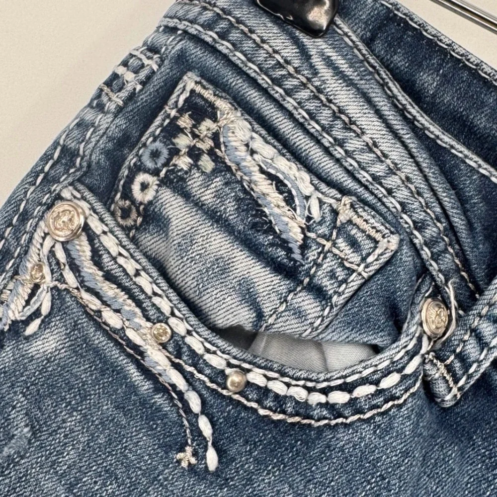 Grace in LA Girls Bootcut Jeans Size 12 Blue Embellished Rhinestone Distressed